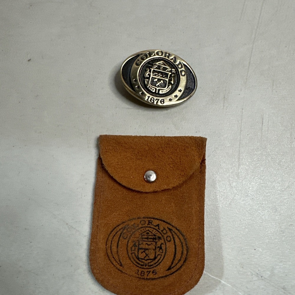 Colorado Statehood 1876 Seal Belt Buckle Solid Bronze Vtg 70s W/ Leather Pouch